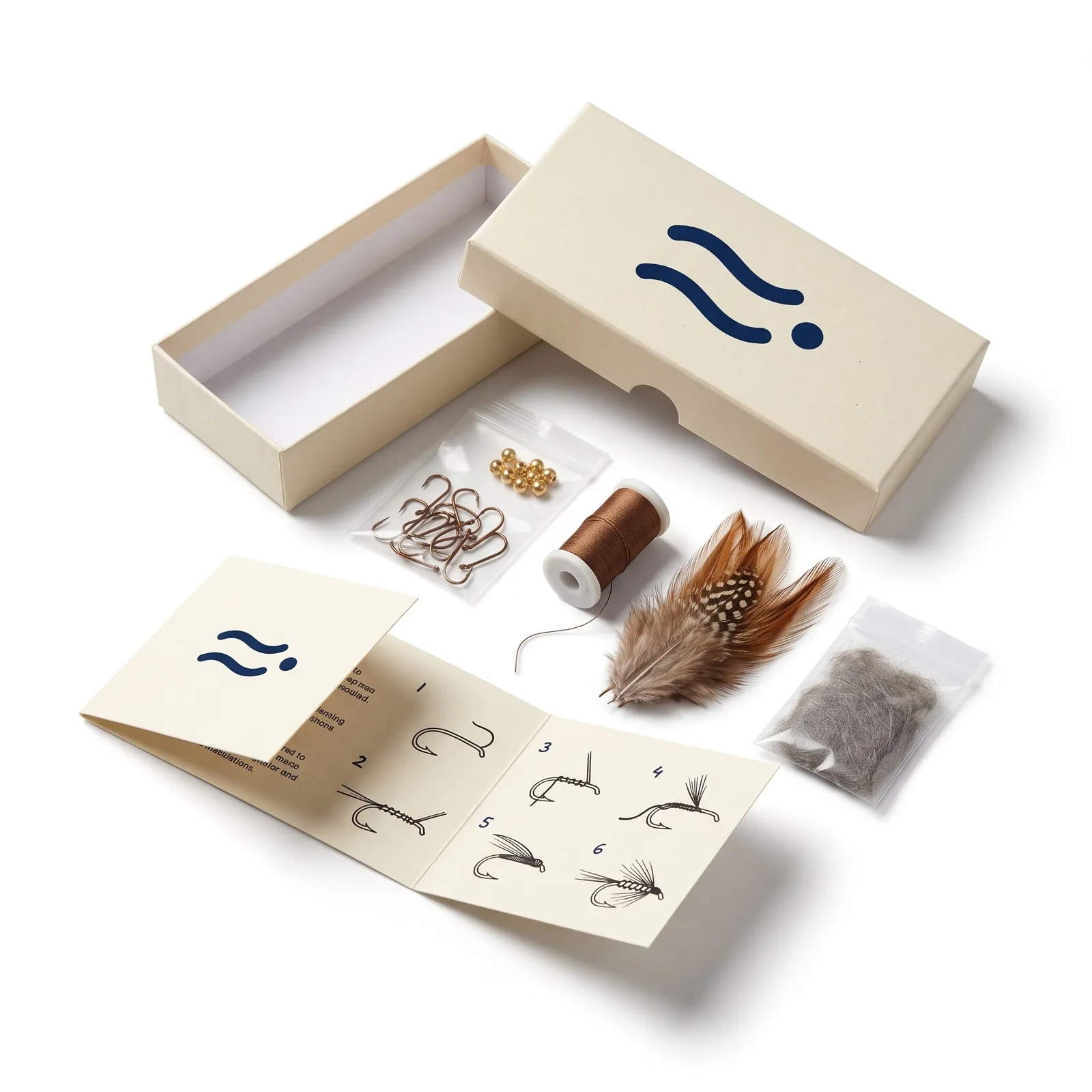 Driftline single-pattern tying kit: hooks, beads, thread, hackle, dubbing and step-by-step card